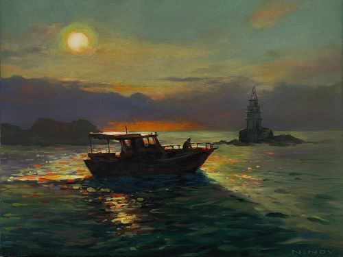 Festészet számokkal- Ahtopol naplemente ,40x50 cm